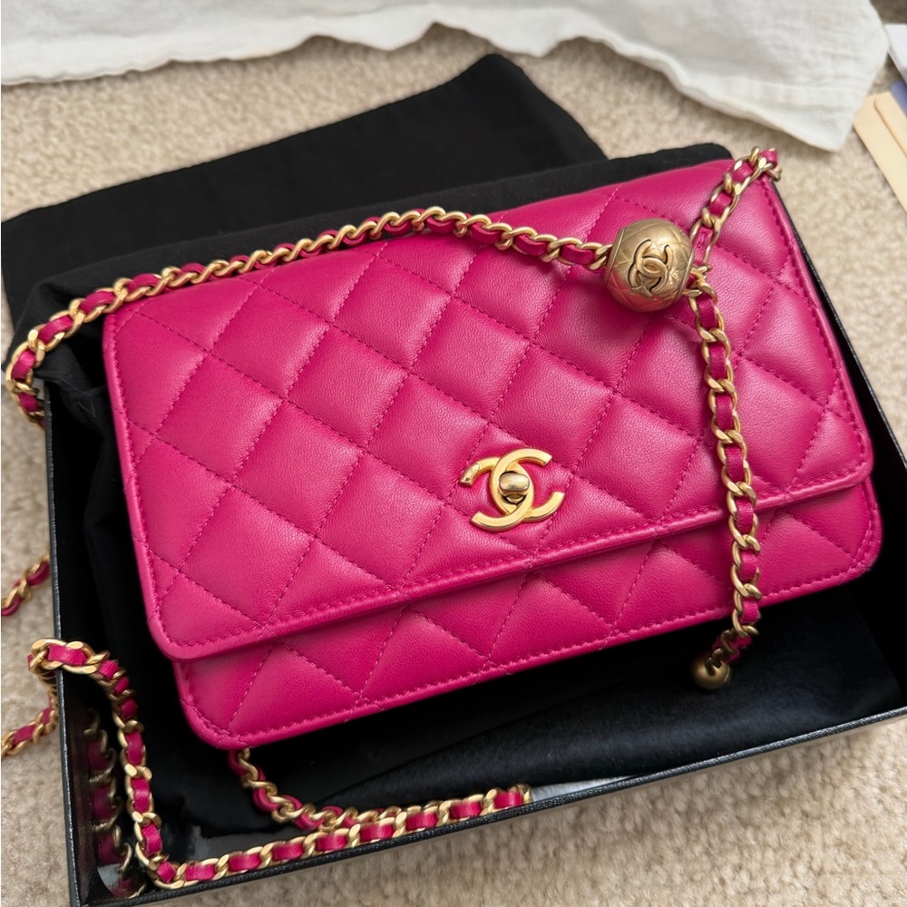 Chanel Fuchsia Quilted Wallet on Chain Crossbody Bag